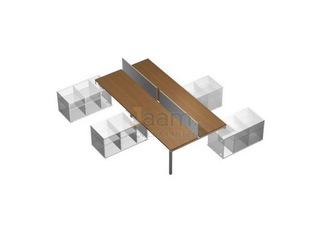 Мебель для персонала Рабочая станция (4х160) с настольными экранами ДСП (белый премиум) на 4-х опорных тумбах левых (БЕЗ ТУМБ) КВ 0143-2